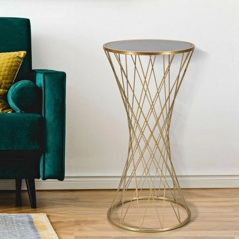 Dmora - Wohnzimmertisch Berceto, Niedriger Wohnzimmertisch, Kaffeeregal, Couchtisch für Sofa, Gold, 40x40 h80 cm (1/5)