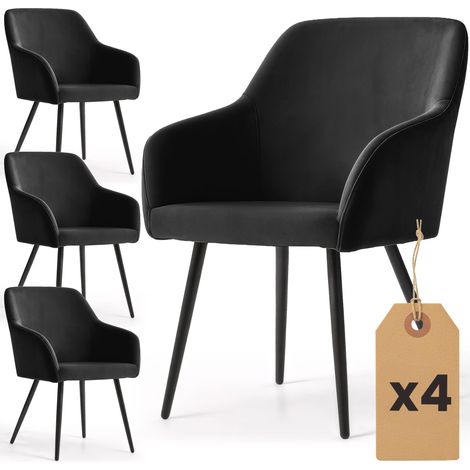 Lot de 4 Chaises en velours lisses ESTELLE Noir pieds noirs (1/5)