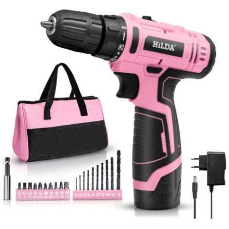 Perceuse-visseuse sans fil 12V, visseuse sans fil, sac de rangement, 20Nm, perceuse-visseuse rose pour bricolage (1/4)