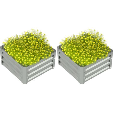 Set of Two Light Grey 60x60cm Steel Planter Boxes for Modern Outdoor Gardening