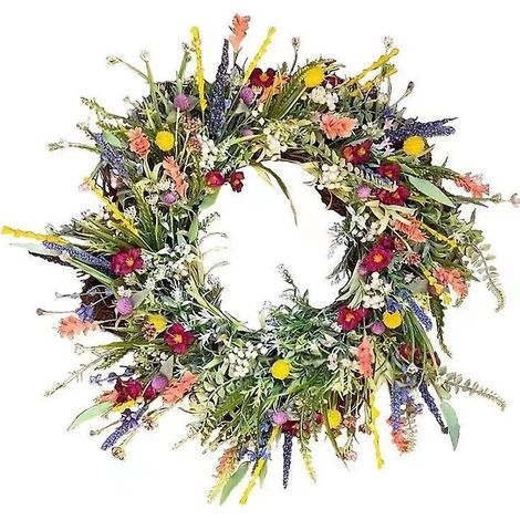 35cm - Couronne De Fleurs Sauvages Couronne De Printemps Et D't Couronne De Porte D'entre Couronne De Fleurs Sches Simules Plante Fleur Perptuelle (1/5)