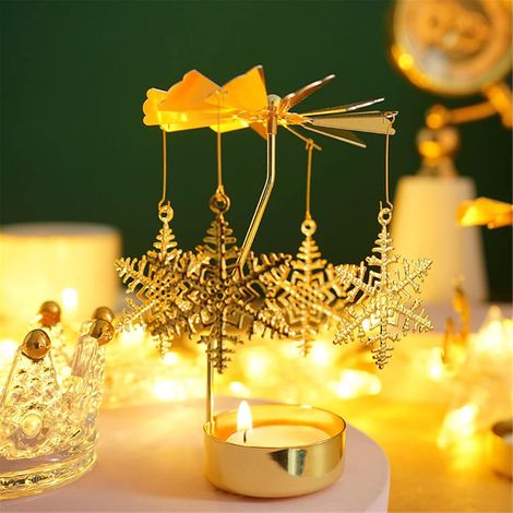 Bougeoir rotatif doré pour bougie chauffe-plat, idéal pour Noël, Saint-Valentin, tables de fête et mariages. (1/5)