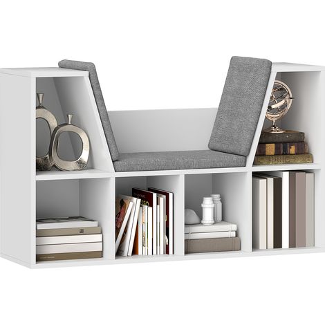 HOMCOM Bücherregal Aufbewahrungsregal mit Sitzbank, Fächern Spielzeugregal Bücherschrank für Schlafzimmer, 105 x 30 x 63 cm Weiß (1/5)