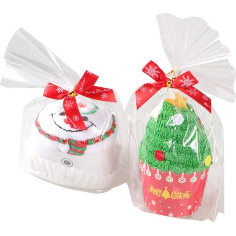 2 serviettes de Noël Gâteau de tasse - serviettes en coton en forme de chariot (arbre de Noël + bonhomme de neige) (1/5)