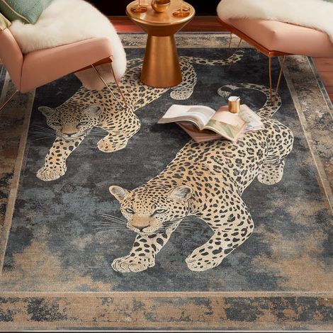 Tapis imprimé léopard 5080 cm en velours cristal avec surface à pois en plastique antidérapant, tapis décoratif pour salon, chambre et entrée (1/4)
