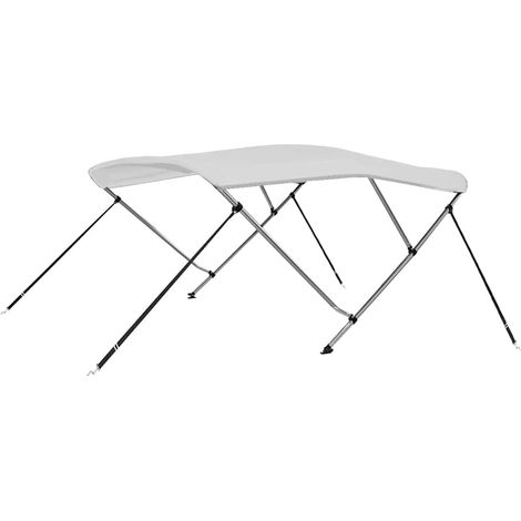 Auvent bimini bateau 3 arceaux – 183x160x137 cm, largeur réglable 154-167 cm – Toile polyester enduit PU blanche, cadre aluminium, accessoires inox 316 (1/5)
