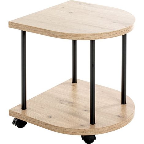Chariot de service, desserte en bois chêne, métal noir -longueur 40 x profondeur 40 x hauteur 45 cm (1/4)