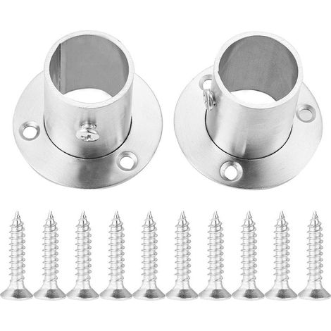 2 pcs Closet Rod Holder, douche en acier inoxydable Rod Bride Ensemble de douille support (1/5)