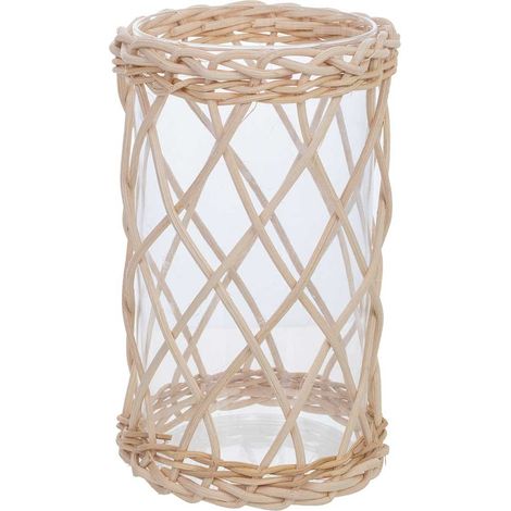 Portavelas de vidrio forrado de fibras naturales marrón D9x17h cm (1/5)