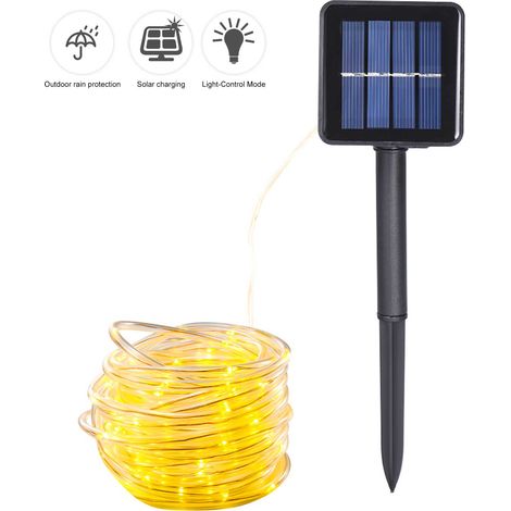 Guirlande lumineuse solaire tube transparent 22M 200 LEDs 8 modes étanche IP67 fil cuivre économique extérieur déco (1/2)