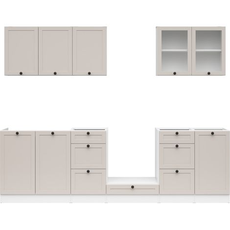 Cuisine complète 260 cm,Ensemble de meuble de cuisine coloris blanc/uni cachemire, plan de travail non inclus (1/4)