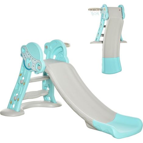 SCIVOLO PER BAMBINI DA 18 MESI PIEGHEVOLE CON 3 SCALINI E CANESTRO BASKET. 140X87X75CM. BLU E GRIGIO (1/5)