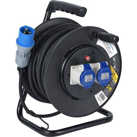 Rallonge Electrique en Caoutchouc avec Enrouleur de Câble de 25 Car avec Fiche CEE tripolaire et 2 Prises Industrielle IEC-IP44 (1/3)