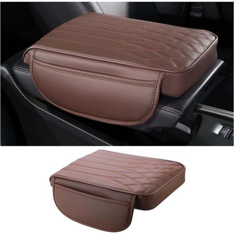 Coussin D'accoudoir De Voiture En Cuir, Coussin D'accoudoir En Mousse à Mémoire De Forme Pour Véhicule, Housse D'accoudoir Universelle Imperméable Pour Console Centrale Voiture(Café) (1/5)