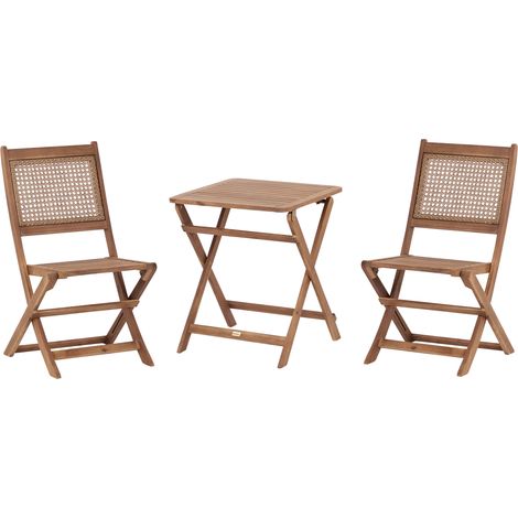 Conjunto balcón plegable jardín de madera de acacia certificada clara Paraggi