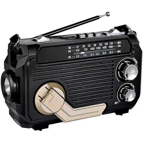 Radio FM AM/SW à chargement solaire, récepteur d'urgence, manivelle, Bluetooth 5.2, compatible TF et USB. (1/5)