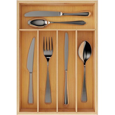 Schubladenorganizer – Natürlicher Bambus – 5 verstellbare Fächer – Für Küchen- und Büroutensilien – 1 Stück (1/5)