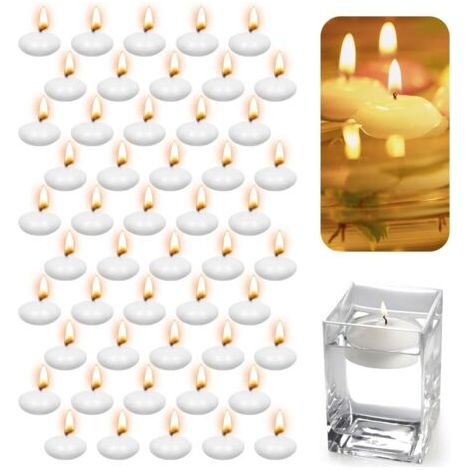 Lot de 50 bougies flottantes blanches non parfumées - Bougies chauffe-plat chaudes et flottantes - Sans gouttes - Pour dîner, spa, fête, mariage et piscine (1/5)