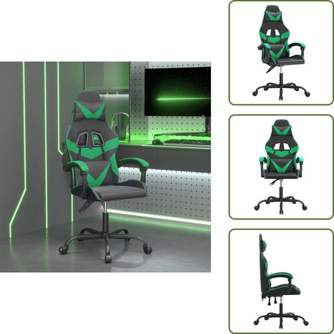 The Living Store Chaise de jeu pivotante Noir et vert Similicuir - Confort (1/5)