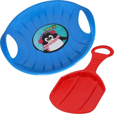 KOTARBAU® 2 Pièces Luge Enfant - PVC - 60 cm - Bleu & Rouge - Luge à Neige - Traineau à Neige - Luge Pelle - avec Poignées Ergonomiques - pour Enfants Et Adultes - Résistant - Pour Pistes Hivernales (1/5)