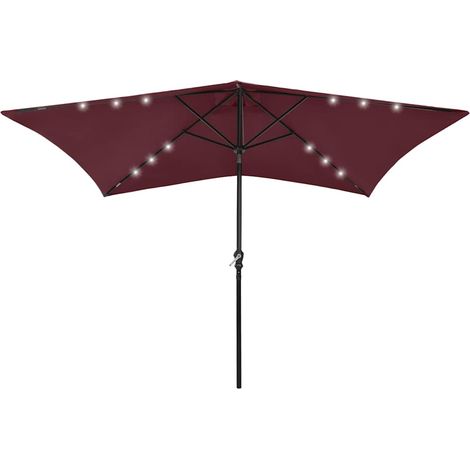 Parasol avec LED - Parasol de Jardin Parasol droit et mât en acier Rouge bordeaux 2x3 m BV654727 - BonneVie (1/5)