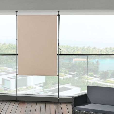 Schermo Verticale Cimarra da Balcone con Pali Telescopici Tenda Parasole Larga 150 cm color Sabbia pro.tec (1/5)