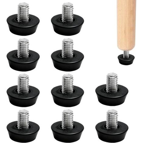 10 pieds de nivellement réglables noirs M8x10mm - Patins de compensation pour pieds de meubles, tables, équipements de gym, machines [Ho] (1/5)