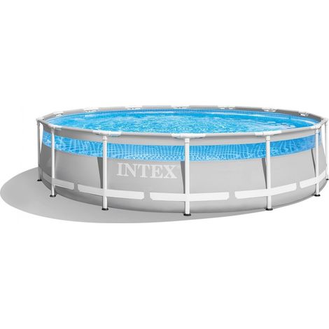 Intex 26722NP – Piscina Fuori Terra Prisma Frame Clearview Rotonda, Pompa Filtro 3785 L/h, Scaletta, Telo Base e Copertura, 12706 L, Acciaio e PVC, Grigio, 427x107 cm
