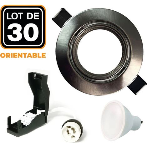 Europalamp – Lot de 30 spots encastrables orientables en alu brossé – GU10 LED 7W blanc neutre 4500K – Économie d'énergie jusqu'à 85% – Installation facile