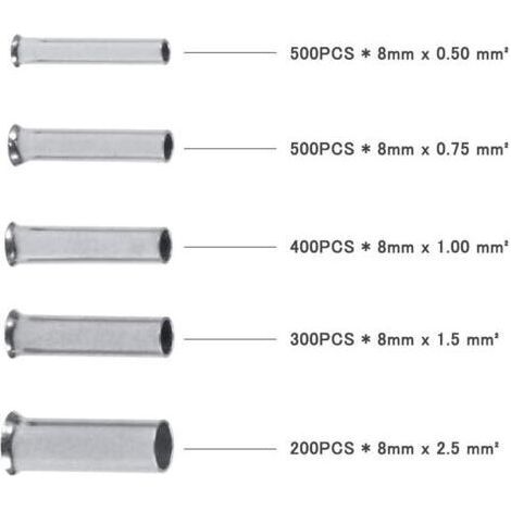 1900pcs Embouts de câbles de cosses non isolés 0,5/0,75/1,0/1,5/2,5mm² avec une boîte de stockage/rangement (1/4)