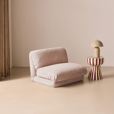 Chauffeuse matelas rose pâle convertible velours côtelé grosse côte 1 place Cosy