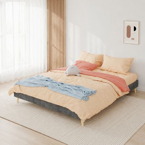 MEUBLIV Struttura letto 160x200 cm grigia con rete a doghe, bassa, senza materasso (1/5)