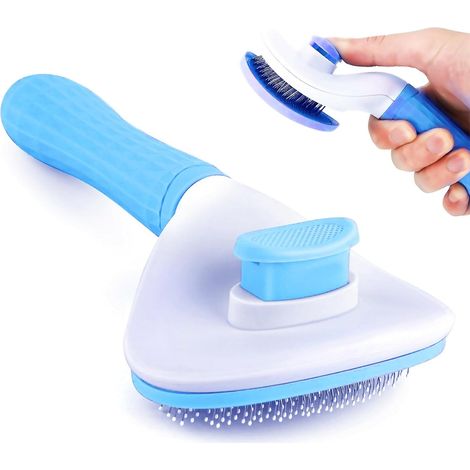 Katzenbürste, Hundebürste, ergonomische Tierhaarbürste, Ein-Klick-Reinigung, effektive Entfernung von abgestorbenen Haaren und losen Haaren, geeignet für Hunde und Katzen (Blau)
