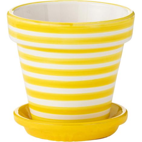 Pot Avec Soucoupe en Céramique "Granada Rayure" 21cm Jaune (1/3)