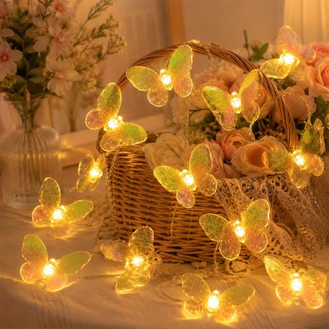 Guirlande lumineuse papillon - 1,5 m - 10 LED - Fonctionne avec piles - Guirlande lumineuse décorative avec motif papillon - Pour mariage, fête, jardin, décoration de printemps (1/5)