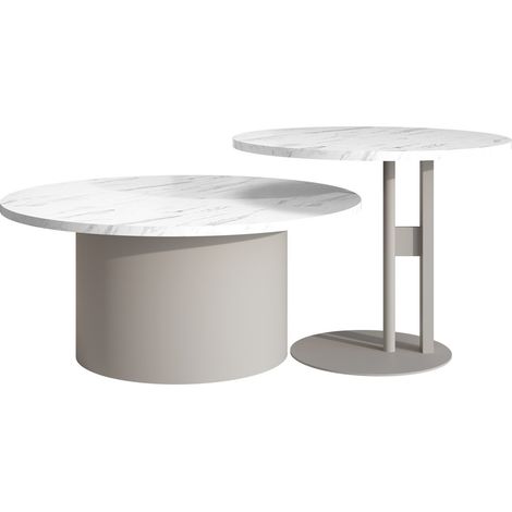 Conjunto mesa de centro Oswego 160, Mármol blanco, 33x0x0cm, Diámetro: 75, Aglomerado laminado, Redonda