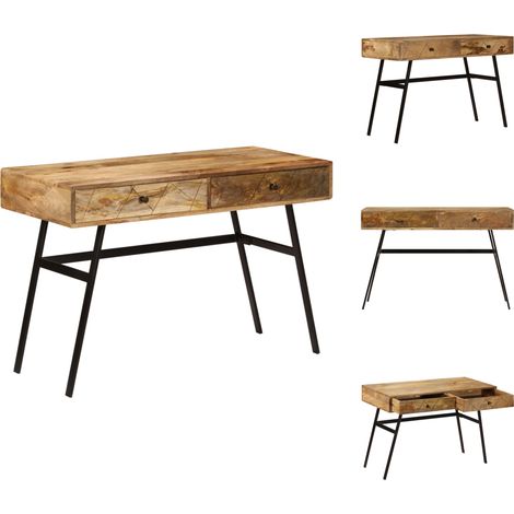 Schreibtische - Living Schreibtisch mit Schubladen Massivholz Mango 110×50×76 cm (1/5)