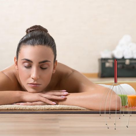 rotes 12-armiges Kopfmassagegerät, Kopfhautmassagegerät, das mich erschaudern lässt (1/3)