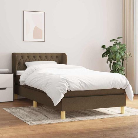 Cama box spring con colchón tela marrón oscuro 90x190 cm (1/5)