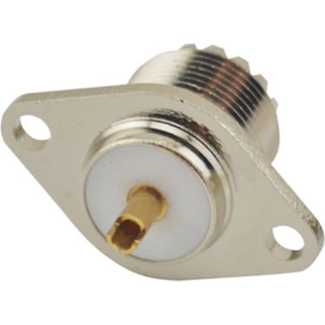 Connecteur femelle SO239 à double trou pour panneau UHF, avec écrou à souder et prise jack à tête cylindrique. (1/4)