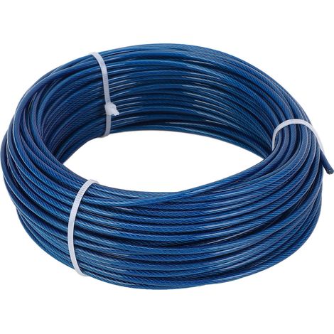Câble acier gainé plastique bleu 30m avec tendeur à visser 3mm pour corde à linge extérieure, treillis plantes et clôture (1/5)