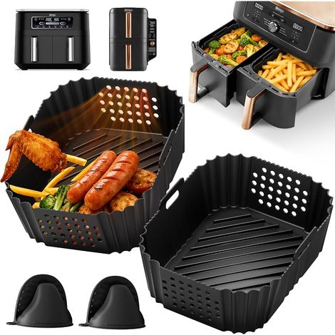 Accessoires Air Fryer pour Ninja Double Stack xl 9.5L SL400EU, Moule Silicone Air Fryer pour Ninja Foodi MAX Dual Zone 9.5L AF400EU/DZ400EU//7.6L AF300EU/DZ300EU, Réutilisable Plat Airfryer (1/5)