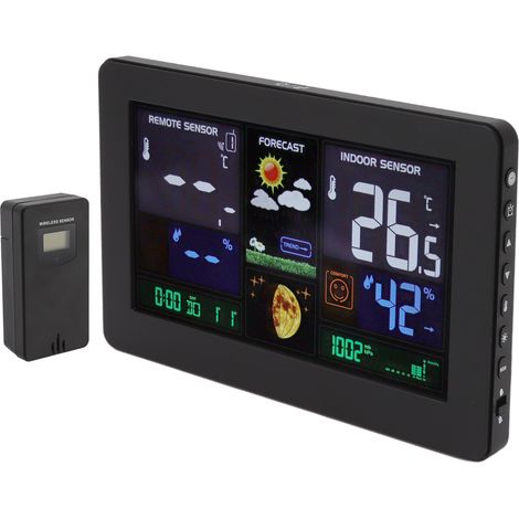 Multifunktionale Wetteruhr für den Innen- und Außenbereich, kabellos, mit LED-Farbanzeige, 100–240 V, EU-Stecker (1/5)