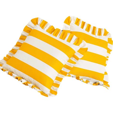 Paire de housses d'oreiller rayées, avec fermetures éclair-Jaune