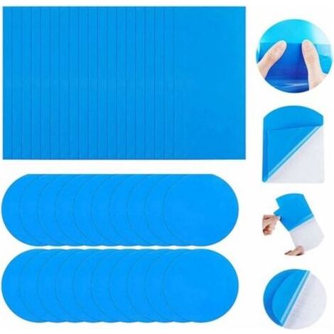 Patchs de réparation, kit de réparation de 20 pièces, patch de piscine autocollant, patch PVC autocollant pour spa de piscine bleu (1/5)