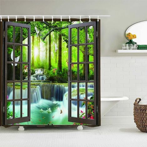 Filiyano-Rideau de douche motif paysage forestier, impression 3D, tissu polyester lavable avec crochets, paravent décoratif pour la maison, L 165 x H