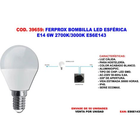 Lampadina LED Sferica E14 6W 2700K/3000K FERPROX ES6E143
