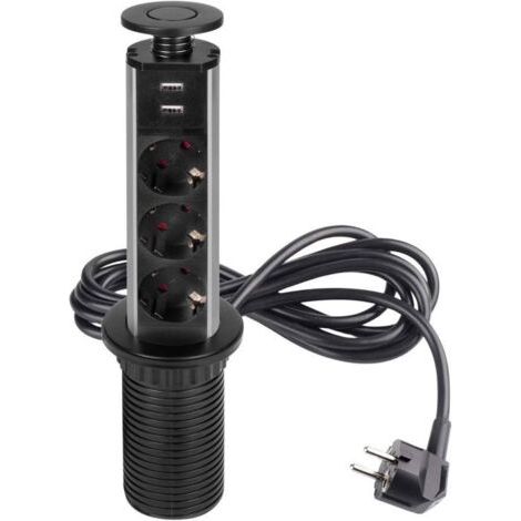 (Noir)Emuca Multiconnecteur élevable Vertikal, EU, Peint en noir, Plastique et Aluminium.