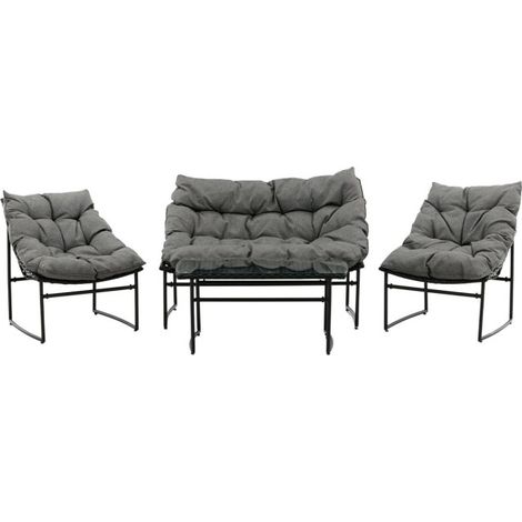 Salon de Jardin en Métal "Tina" 117cm Noir (1/5)