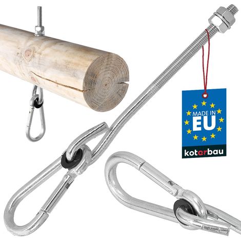 KOTARBAU® Crochet de Balançoire - Acier Galvanisé - M10 x 195 mm - Argent - avec Mousqueton - pour Bois - Accroche Balancoire - Résistant (1/5)